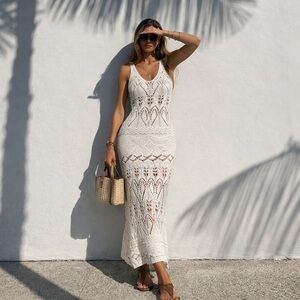 Crochet dress maxi dress crochet swim coverup dress white boho vacation